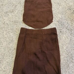 Amazon Brown Pinstripe Skirt Set
